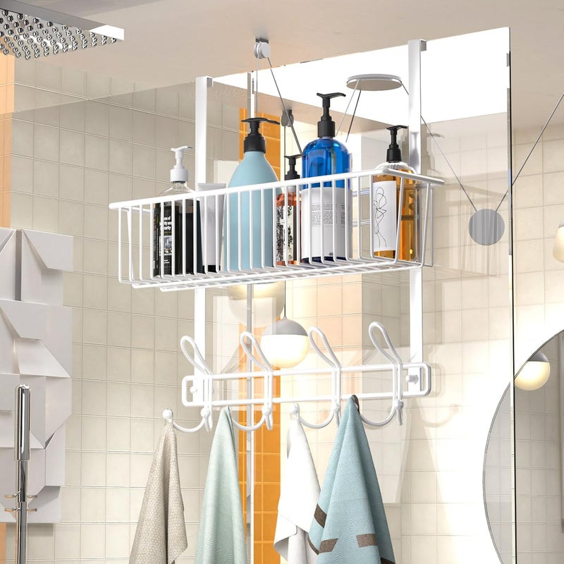 Kaiferty Over The Door Hooks Organizer,Door Hanger Door Storage with Basket,Over The Door Towel Rack Coat Hooks with 12 Hooks,for Bathroom,Bedroom,Kitchen,Office,Apartment(White) - Image 2